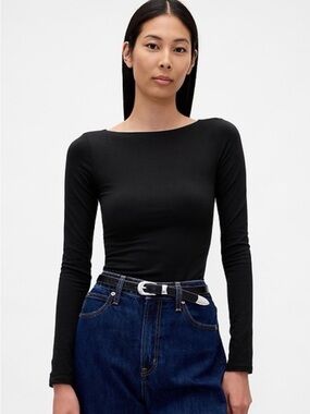 GAP CloseKnit Jersey Boatneck Open-Back T-Shirt black